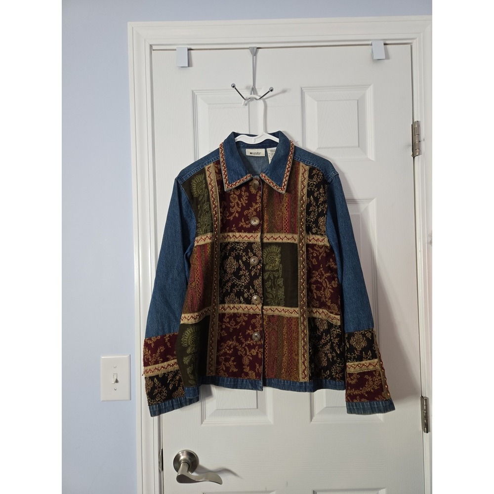 Units Womans Denim Jacket Size Medium Has patch works & Beads 100% Cotton